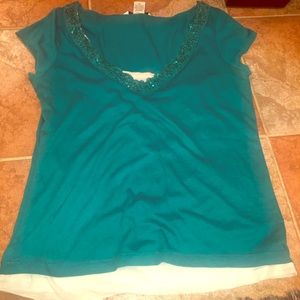 Teal vneck top sequins